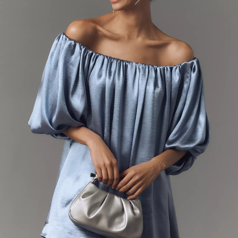 Anthropologie Shimmering Blue Off-Shoulder Dress
